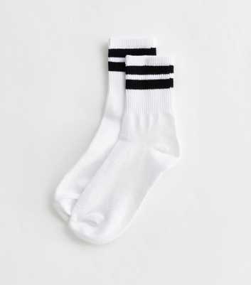 White Ribbed Stripe Tube Socks