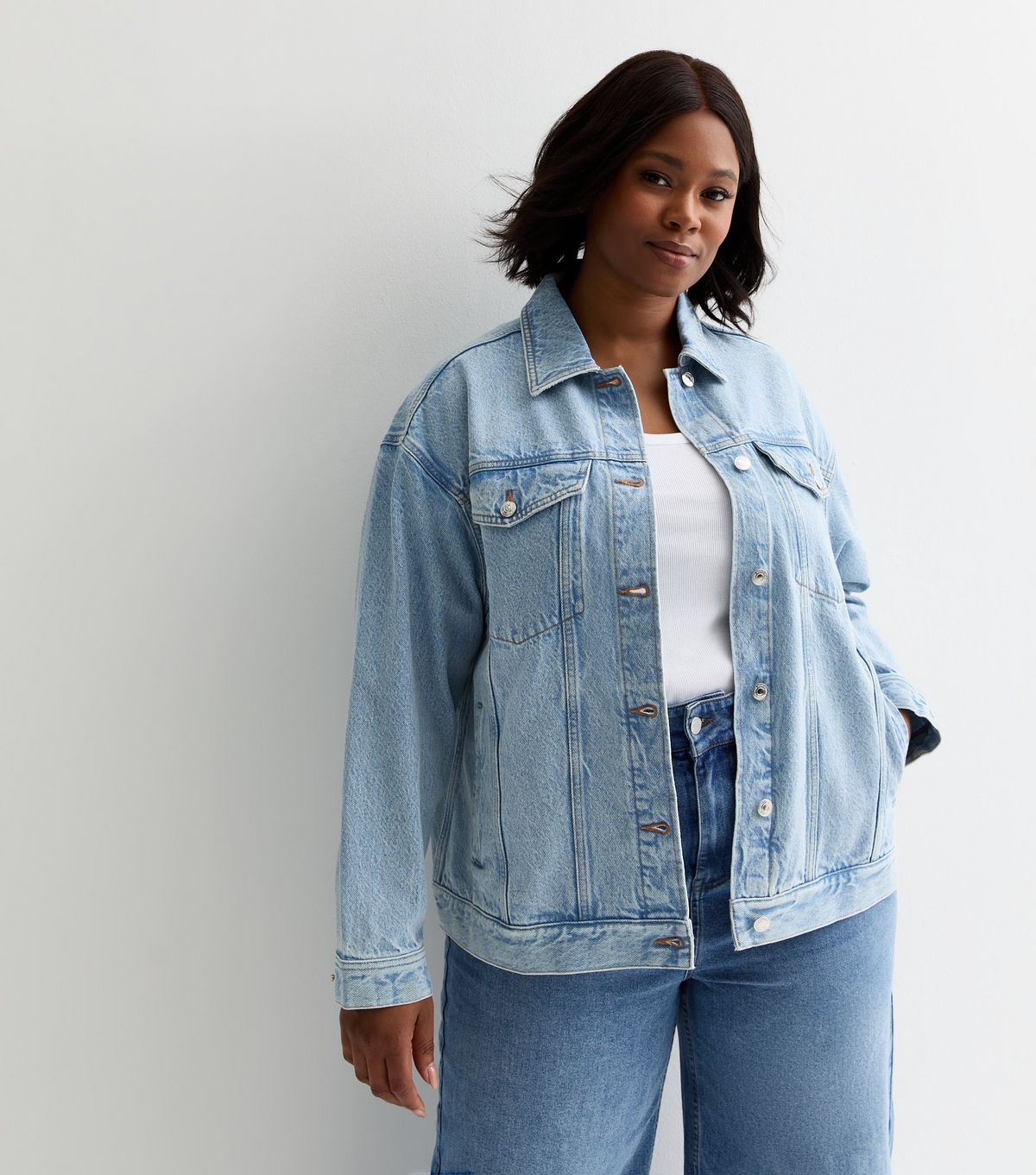 Women's Plus Size Pale Blue Oversized Denim Jacket Curves New Look