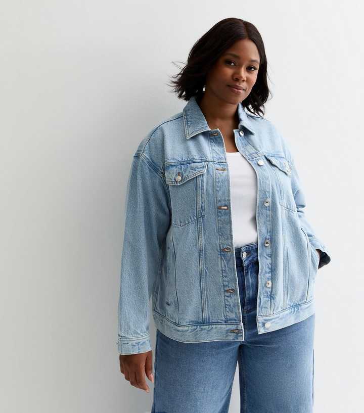 Curves Pale Blue Oversized Denim Jacket