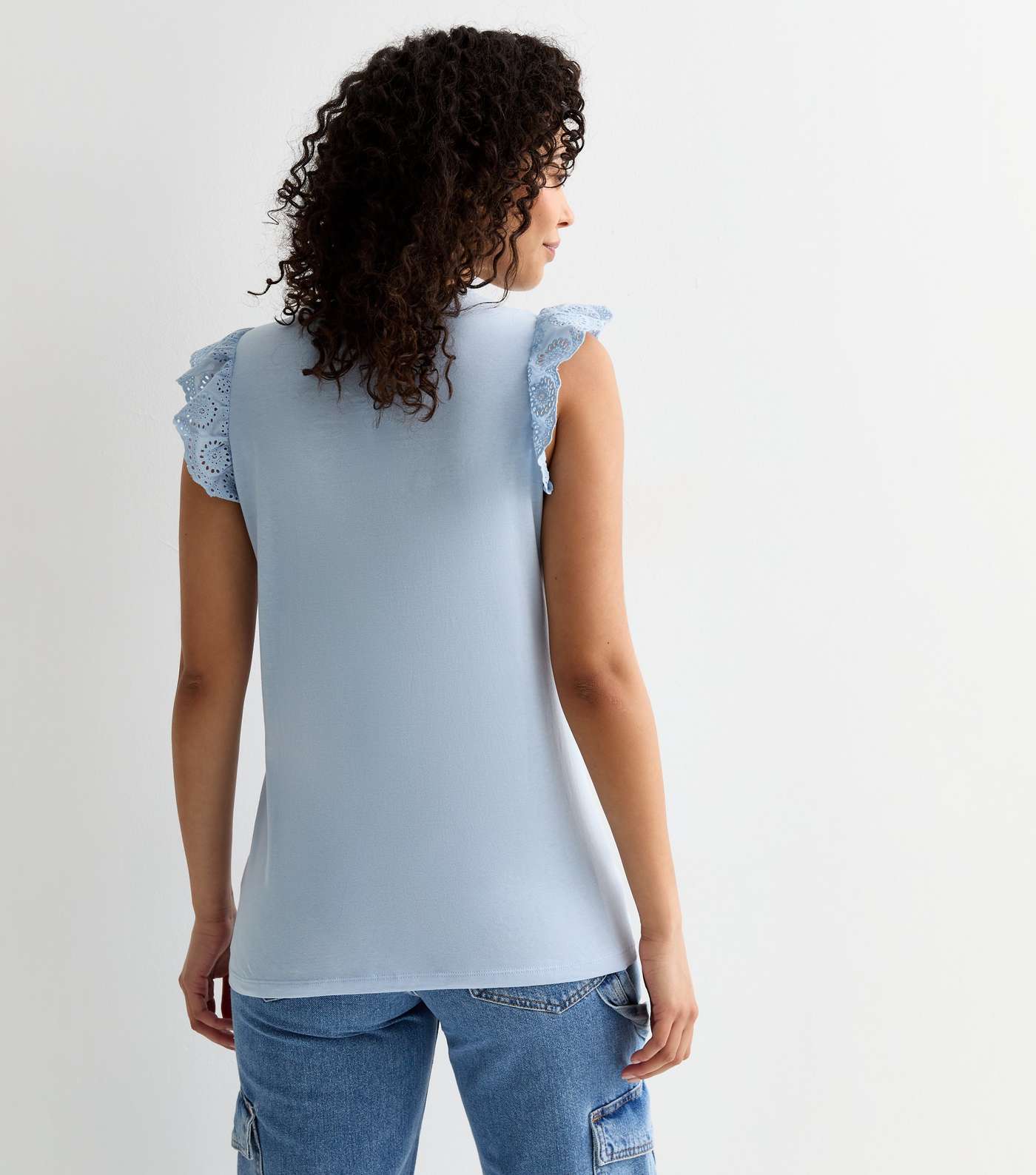 Tall Blue Cotton Frill Sleeve Top Image 4