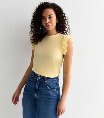 Tall Pale Yellow Cotton Frill-Sleeve Top
