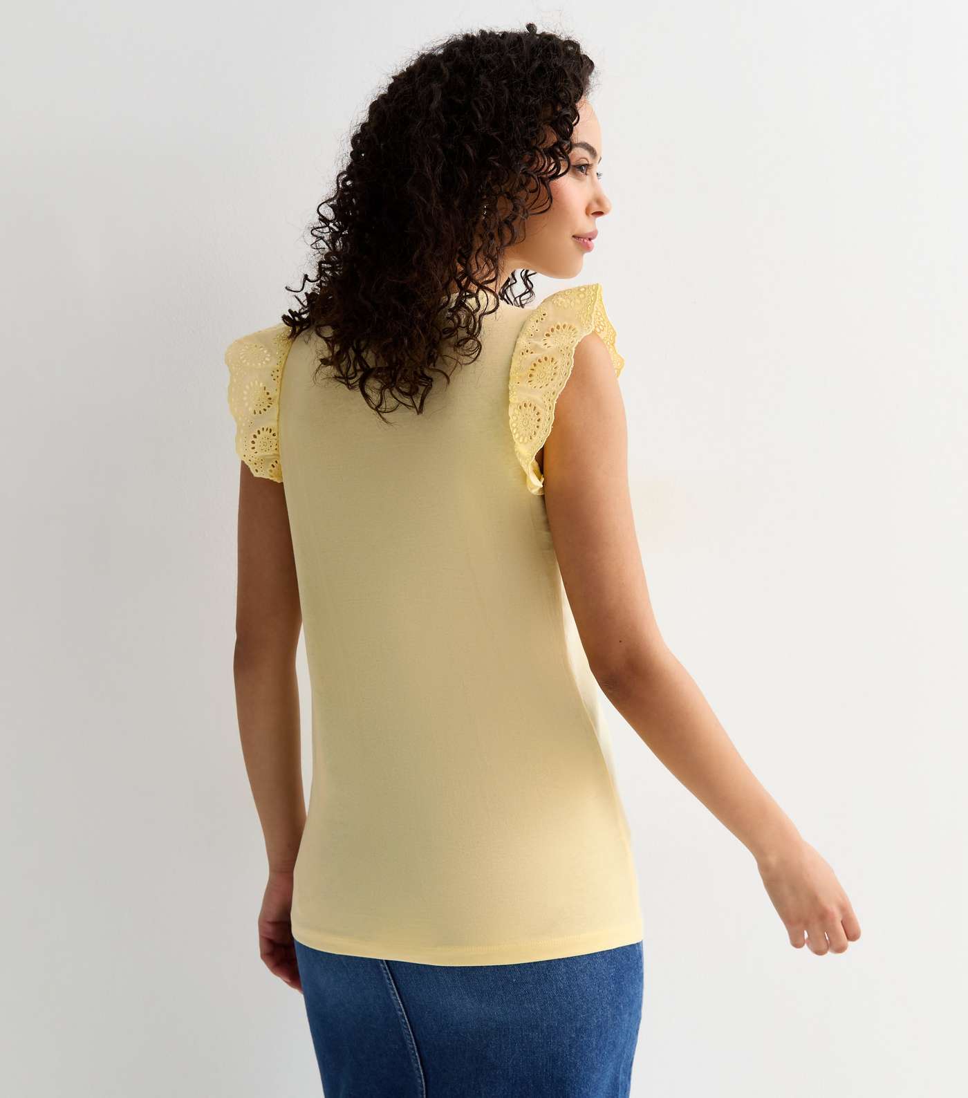 Tall Pale Yellow Cotton Frill Sleeve Top Image 4