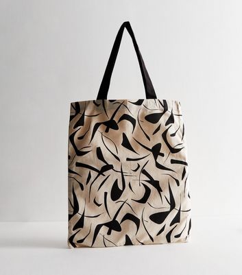 Beige Abstract Pattern Cotton Tote Bag New Look