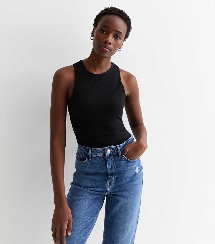 Tall Black High Neck Racer Bodysuit