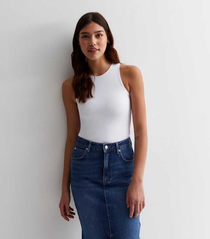 Tall White High Neck Racer Bodysuit