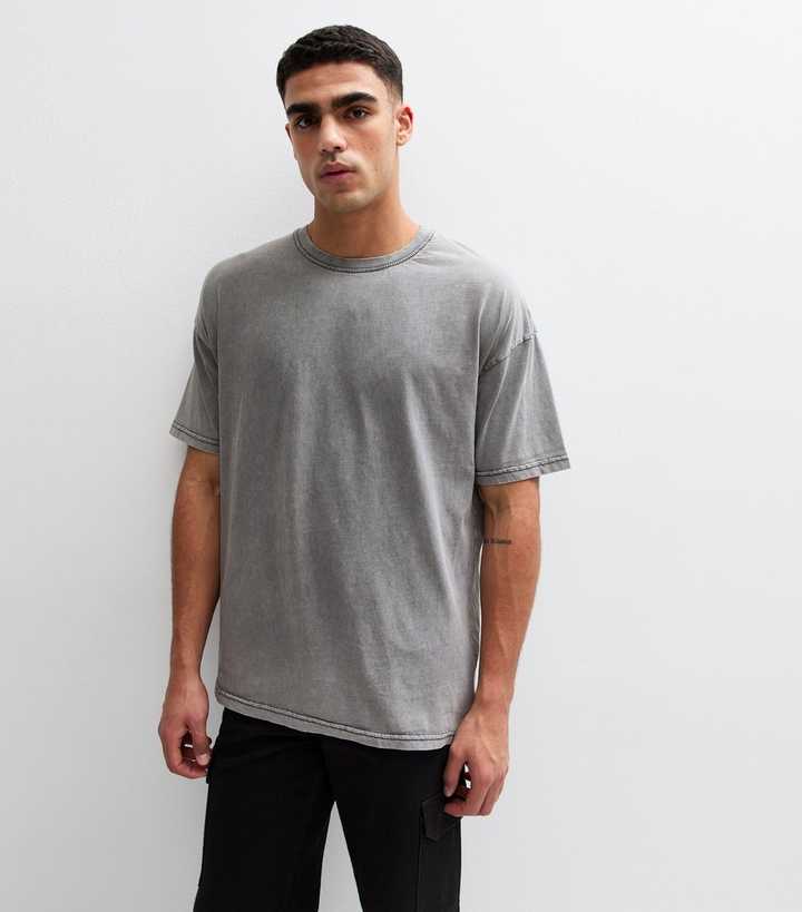 Grey Cotton Acid Wash Oversized T-Shirt