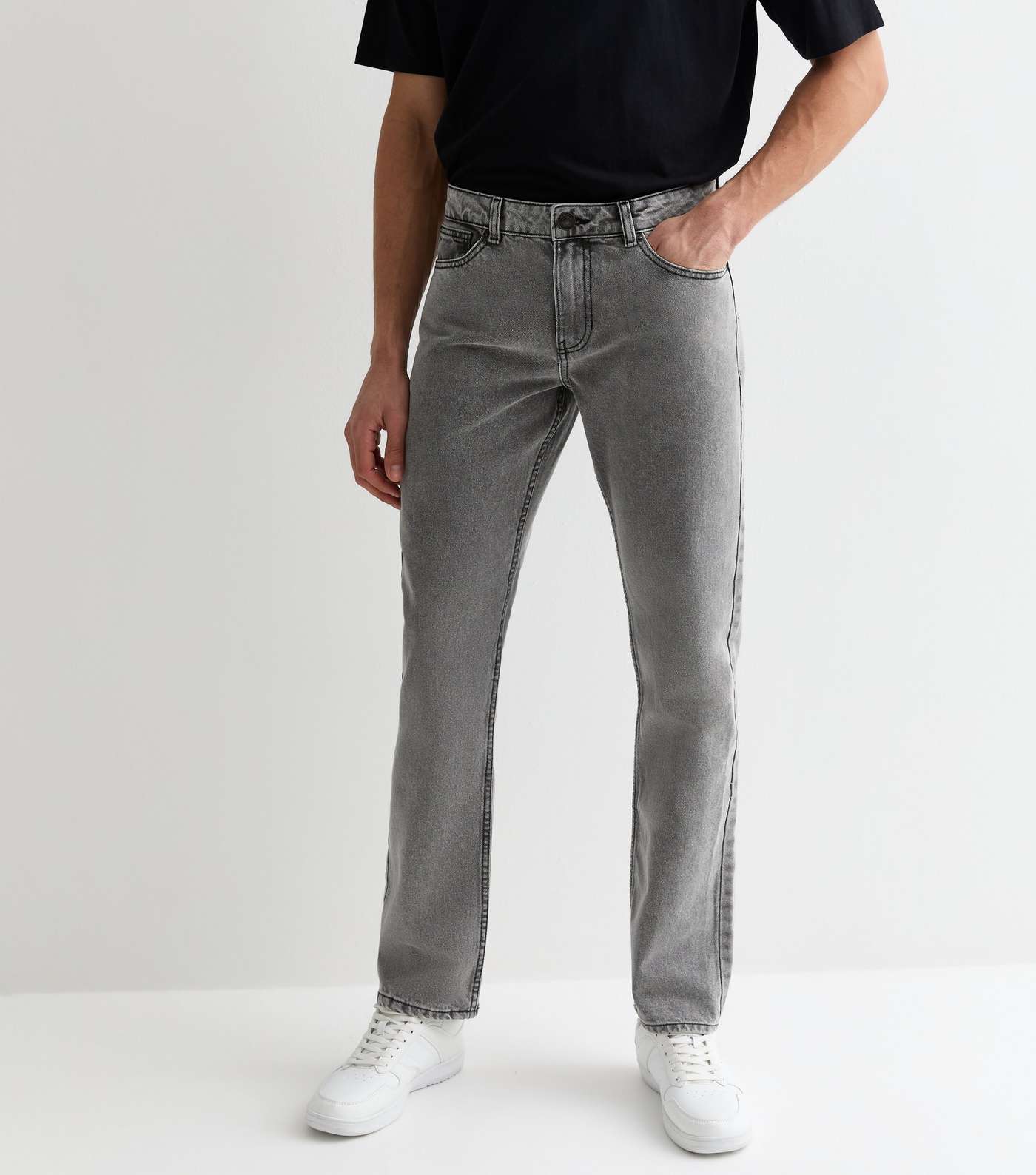 Pale Grey Straight Jeans Image 3
