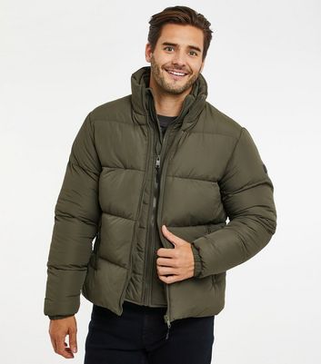 Men's Threadbare Olive Puffer Jacket New Look