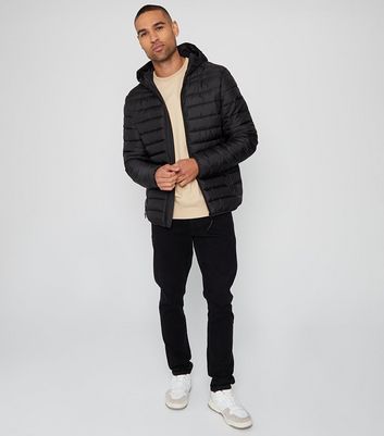 Men's Threadbare Black Hooded Puffer Jacket New Look