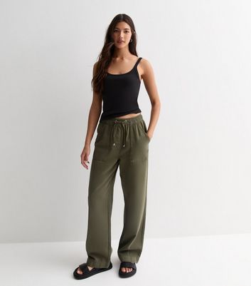 Khaki Cotton Twill Wide Leg Trousers New Look