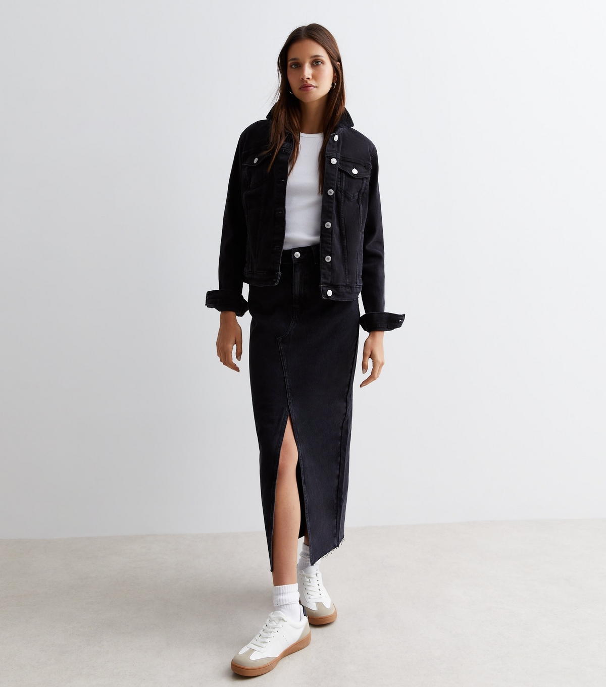 Women's Black Denim High Waist Midi Skirt New Look