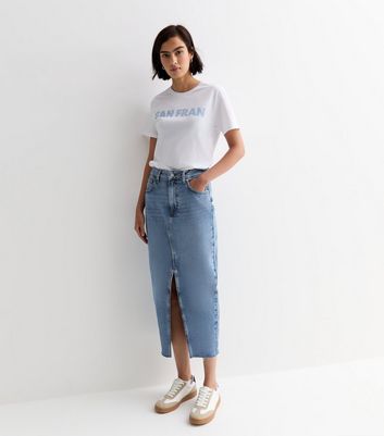 High waisted denim outlet skirt new look