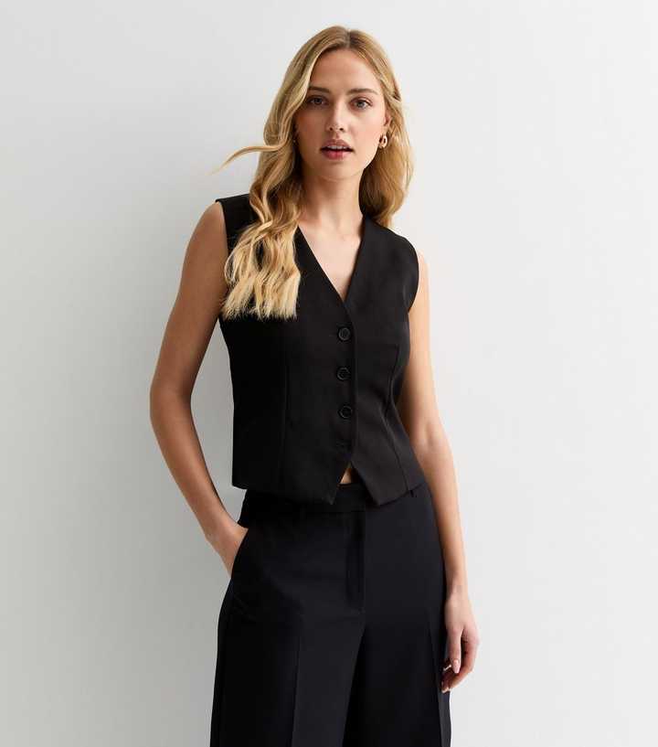 Black Button Front Waistcoat