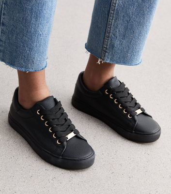 Leather black trainers womens online