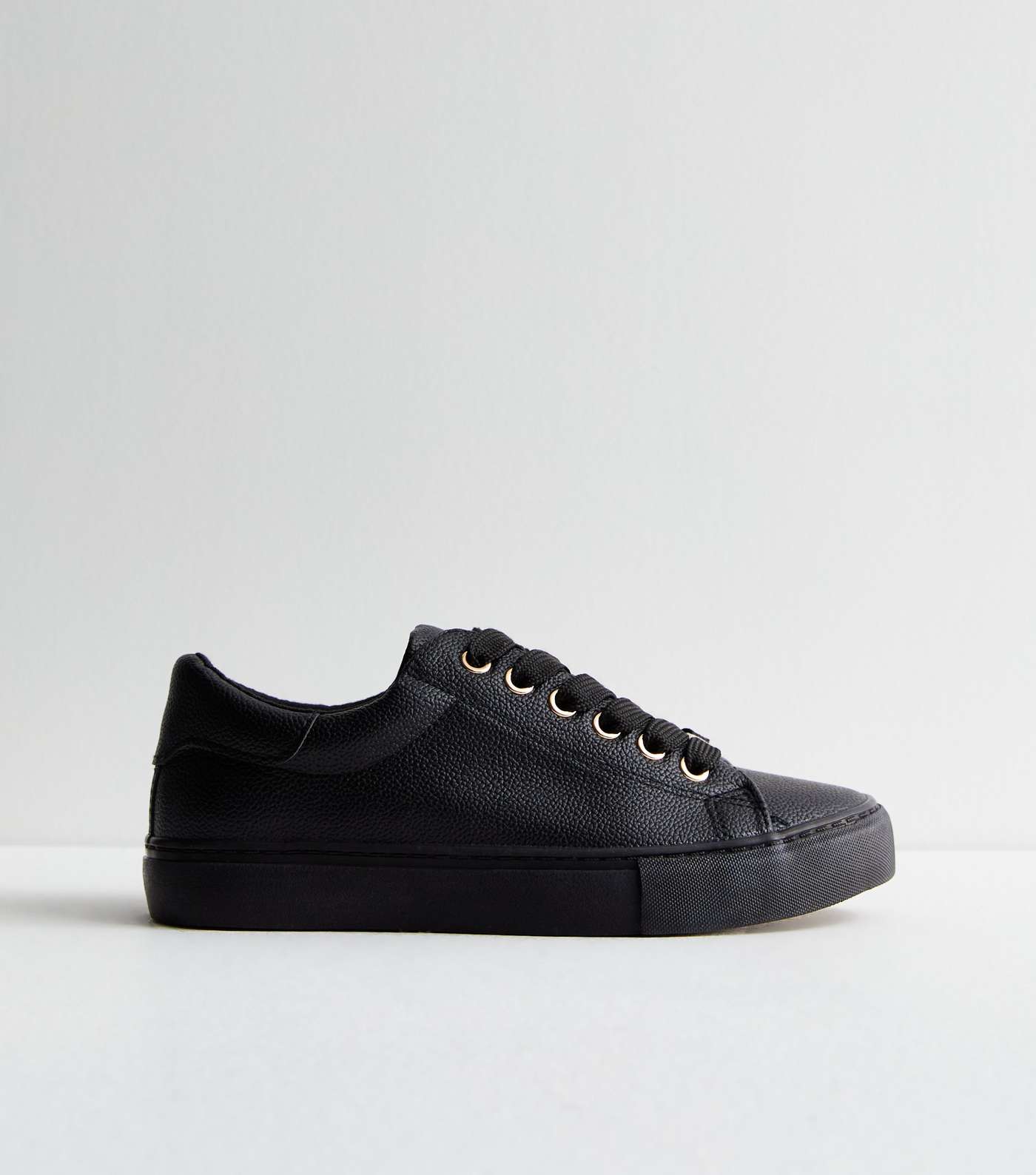 Wide Fit Black Leather-Look Lace Up Trainers Image 3