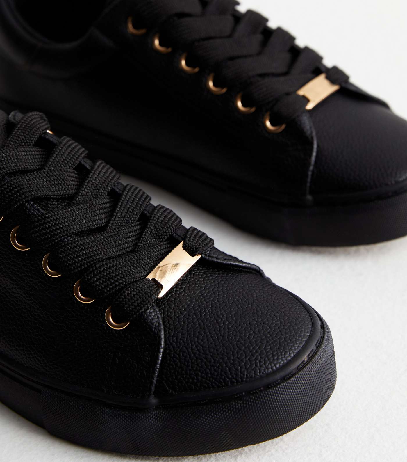 Wide Fit Black Leather-Look Lace Up Trainers Image 5
