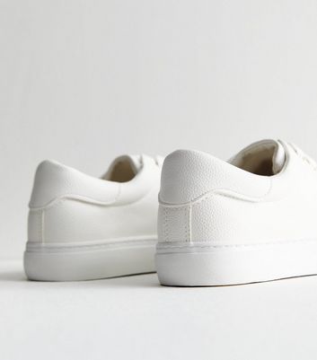 Wide Fit White Leather-Look Lace Up Trainers New Look