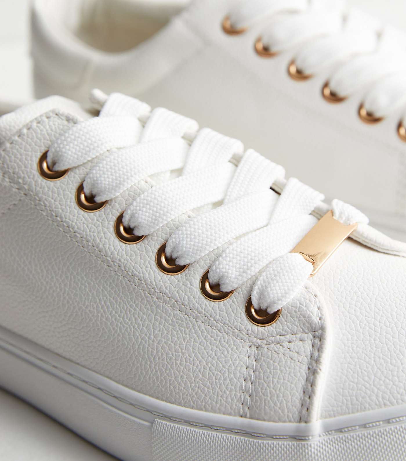Wide Fit White Leather-Look Lace Up Trainers Image 5
