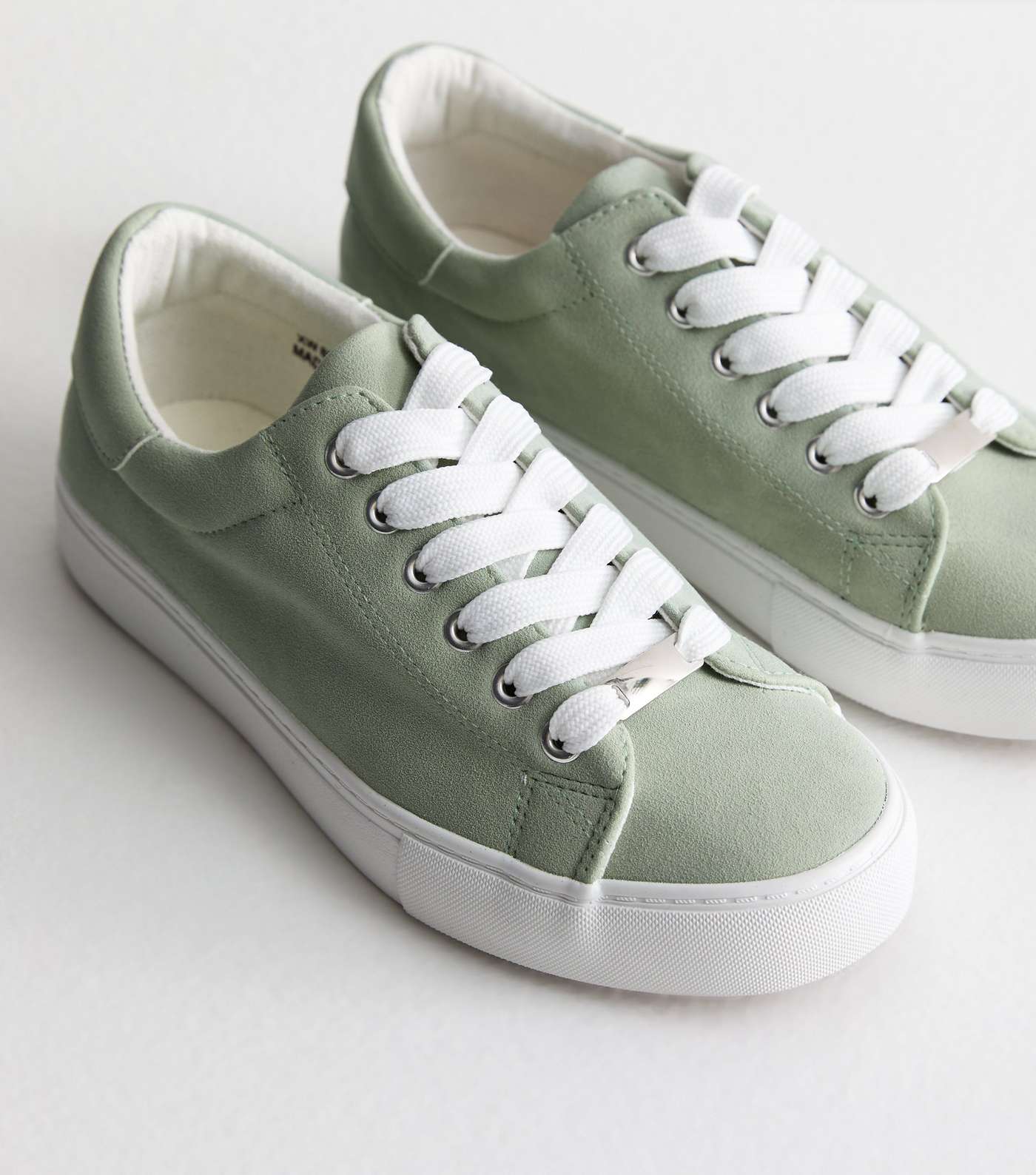 Wide Fit Mint Green Suedette Lace Up Trainers Image 3