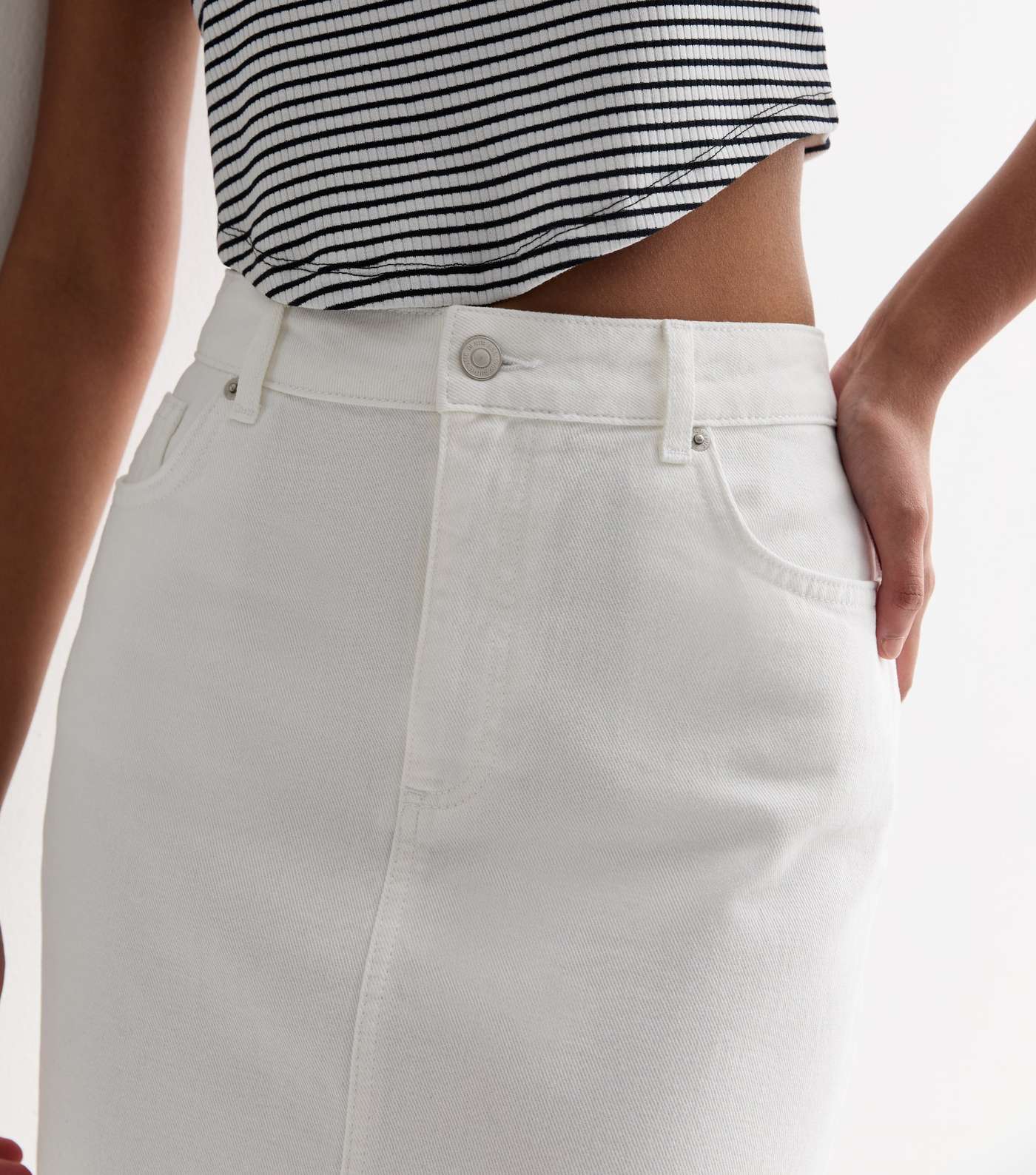 White Denim High Waist Split Hem Maxi Skirt Image 2