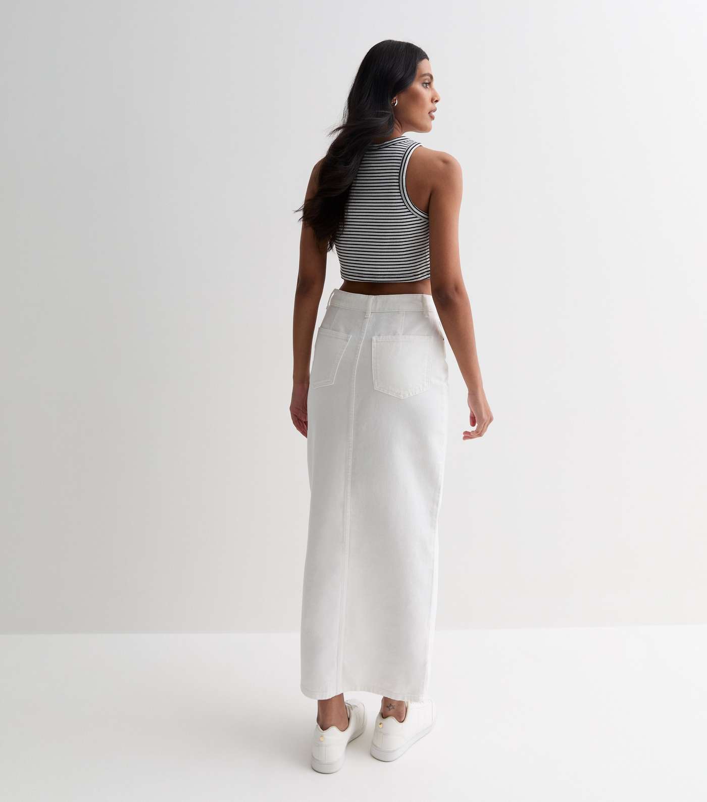 White Denim High Waist Split Hem Maxi Skirt Image 4