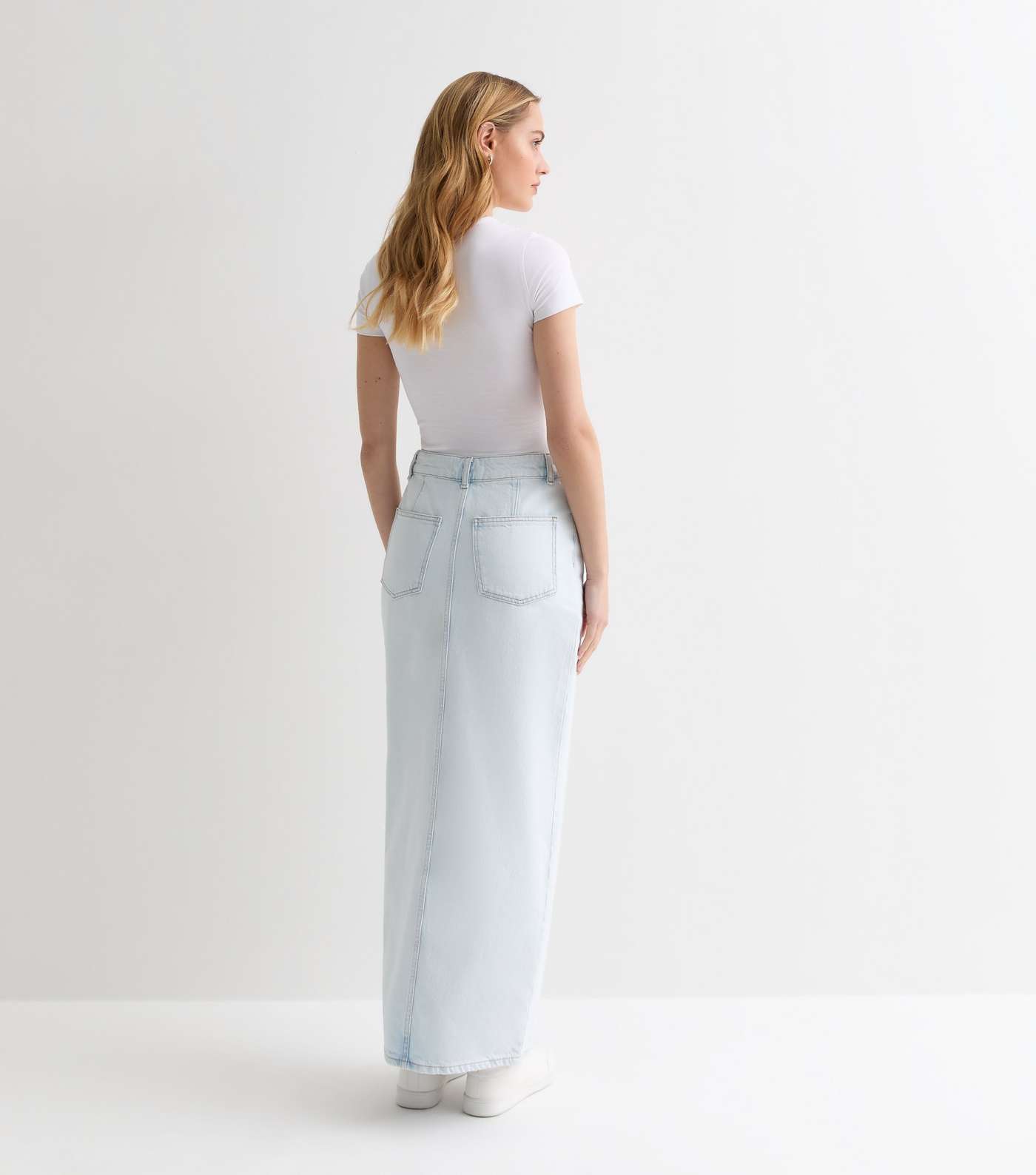 Pale Blue Denim High Waist Split Hem Maxi Skirt Image 6