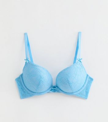 Pale Blue Butterfly Lace Push Up Bra New Look