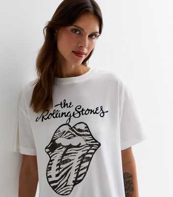 Off White Cotton The Rolling Stones Zebra Logo T-Shirt