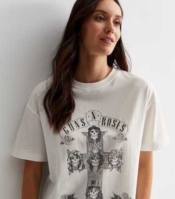 Off White Cotton Guns N Roses Logo Oversized T-Shirt