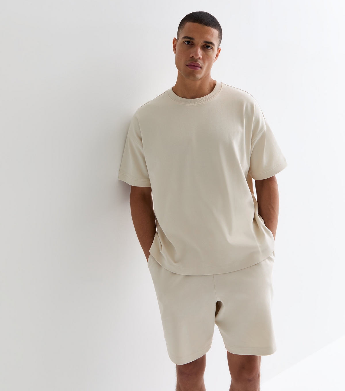 Men's Cream Premium Jersey Boxy T-Shirt New Look
