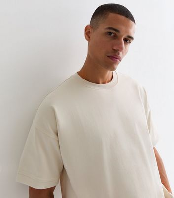 Men's Cream Crew Neck Boxy T-Shirt New Look