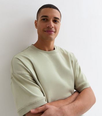 Men's Light Green Heavyweight Jersey Boxy T-Shirt New Look