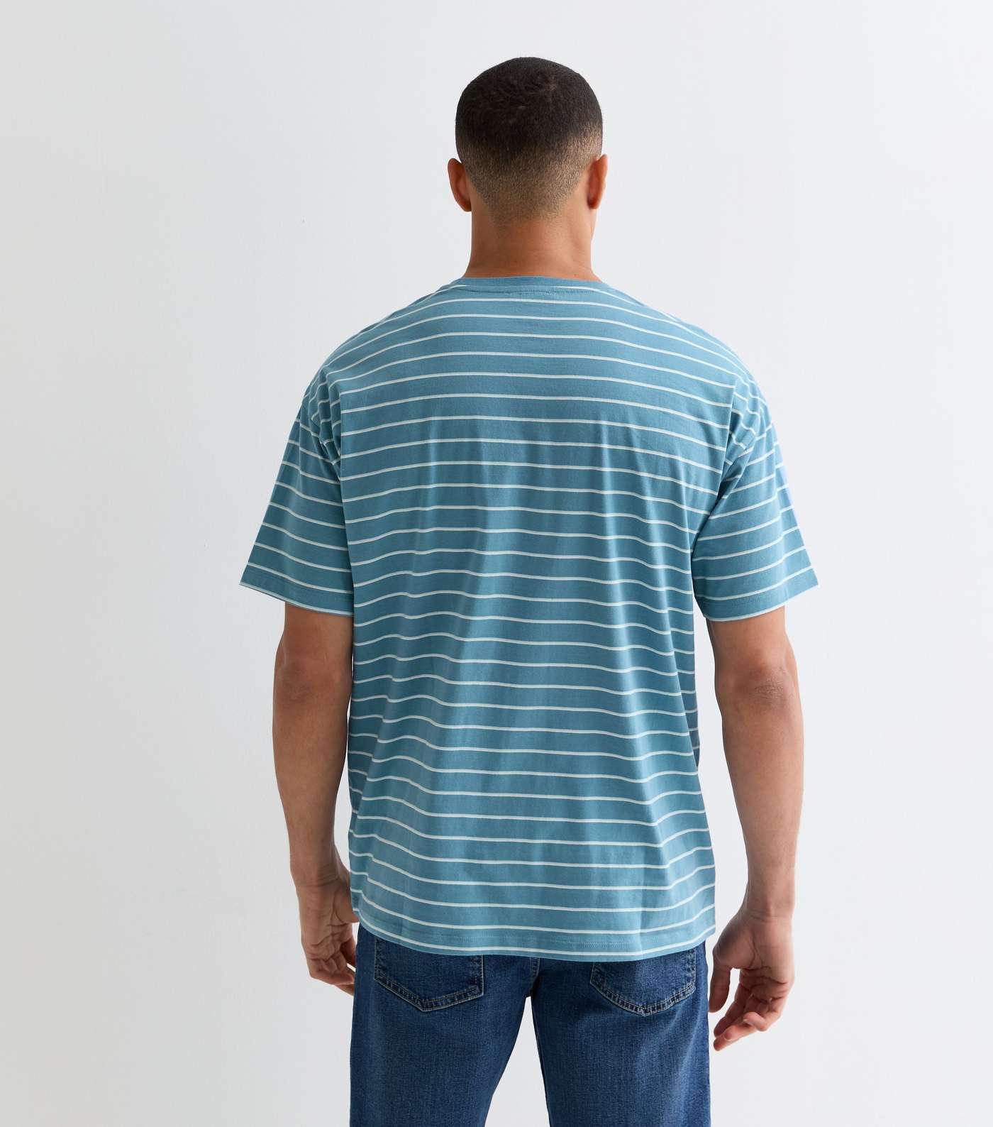 Blue Cotton Stripe Oversized T-Shirt Image 4