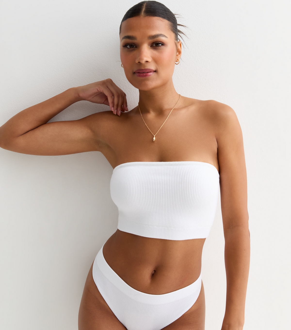 Women's White Rib Seamless Soft Multiway Bandeau Bra New Look