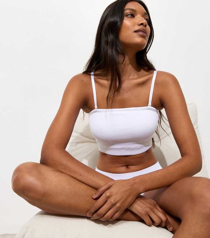 White Rib Seamless Soft Multiway Bandeau Bra