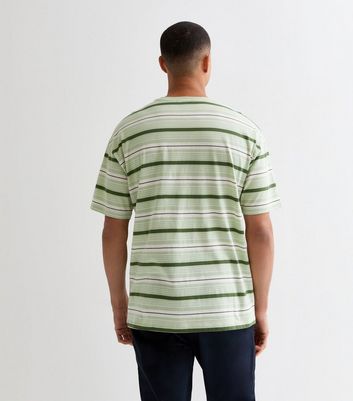 Men's Green Stripe Cotton Oversized T-Shirt New Look