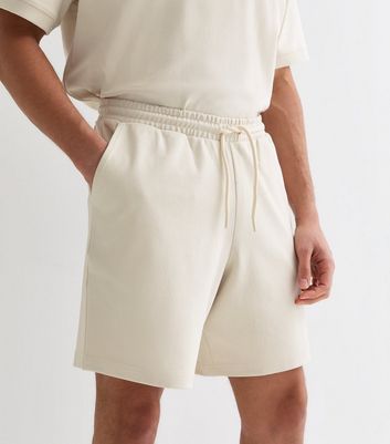 Men's Cream Relaxed Fit Heavyweight Jersey Drawstring Shorts New Look