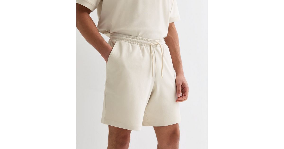 Entro Cream Beach Print Drawstring Shorts