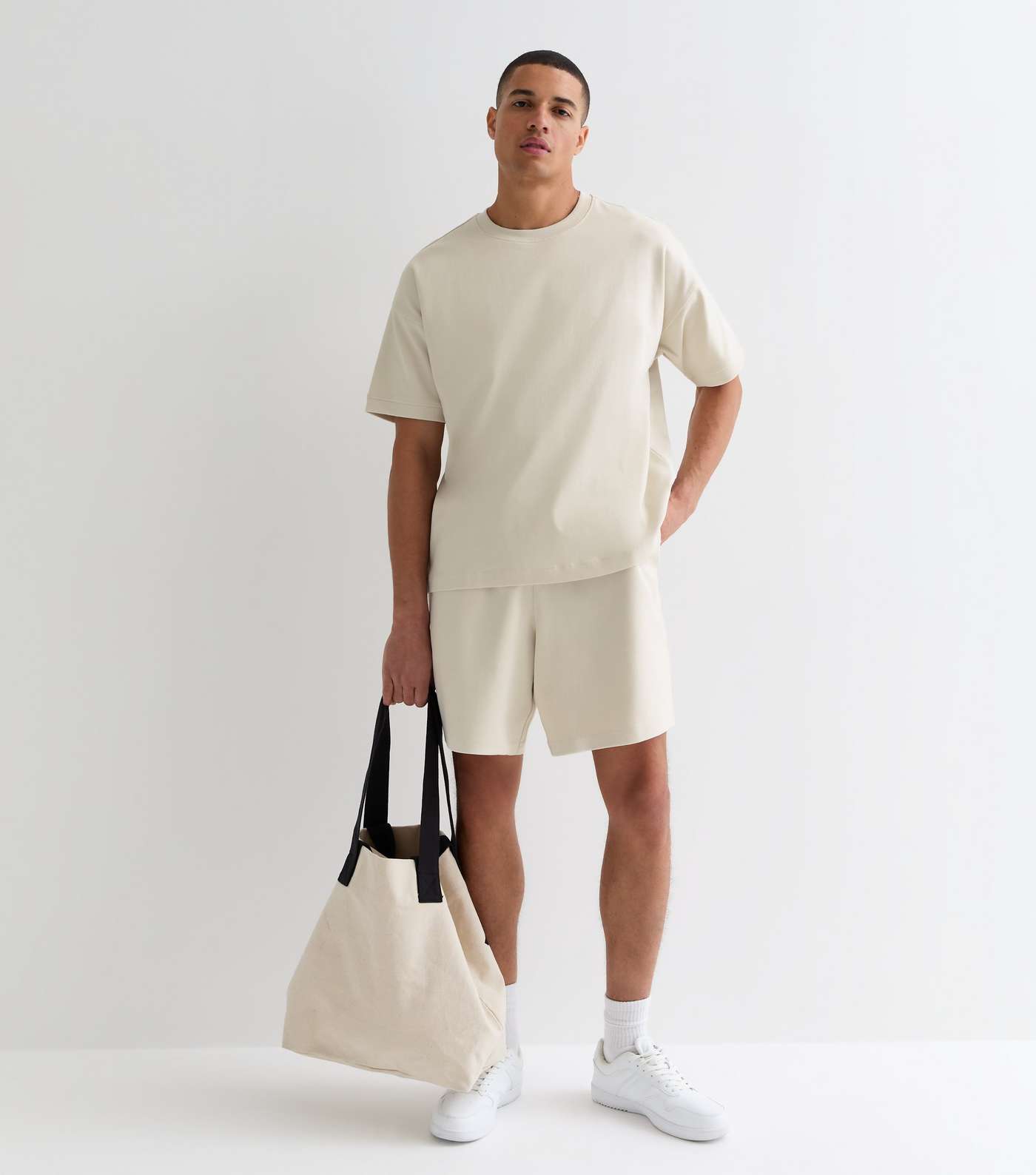 Cream Relaxed Fit Premium Jersey Drawstring Shorts Image 3