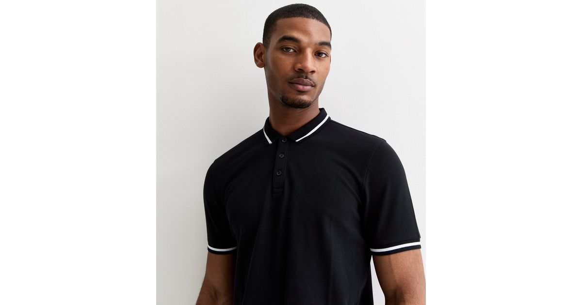 Men's Smooth-Touch Contrast Gloss Black Polo
