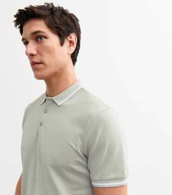 Mint Green Regular Contrast Trim Regular Fit Polo Top