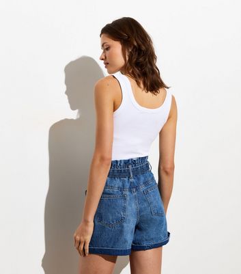 Tall Blue Denim Paperbag Shorts New Look