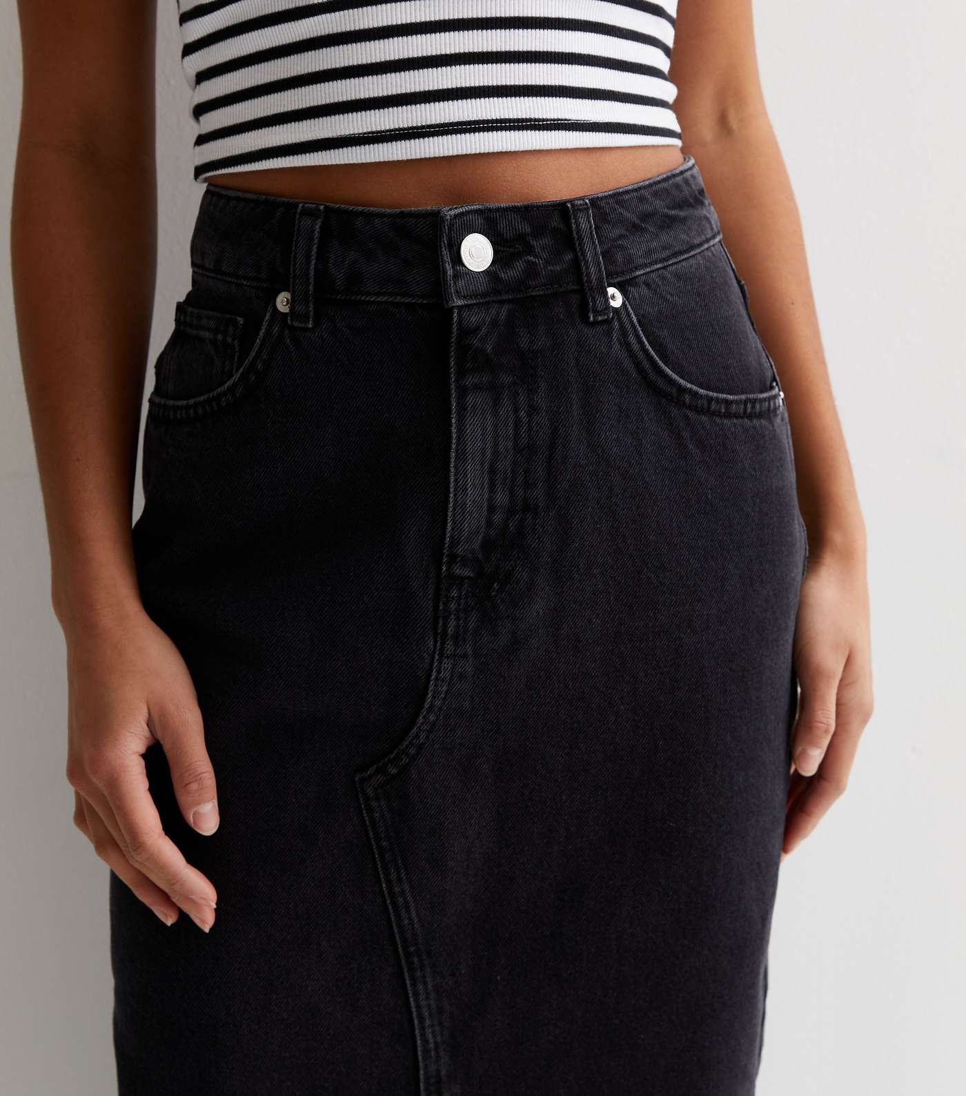 Petite Black Denim Midi Skirt Image 3