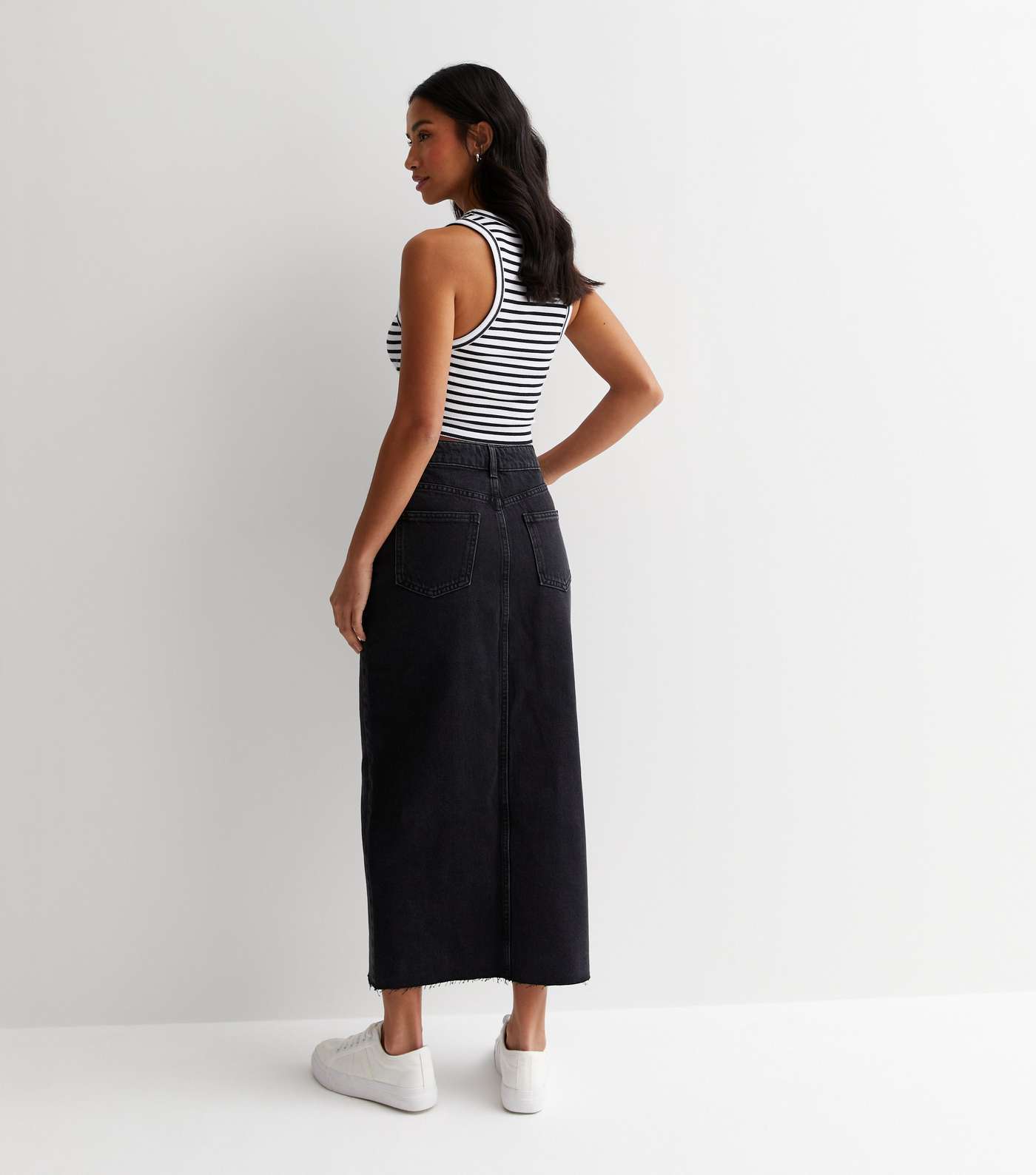 Petite Black Denim Midi Skirt Image 5
