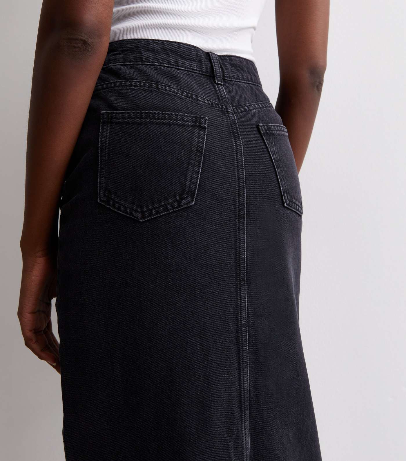 Tall Black Denim Midi Skirt Image 2