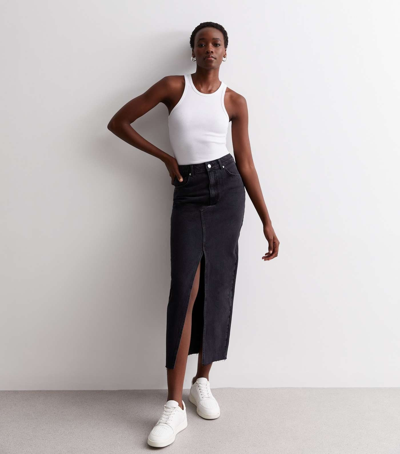 Tall Black Denim Midi Skirt Image 4