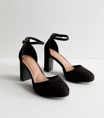 Black Suedette Platform Block Heel Court Shoes New Look