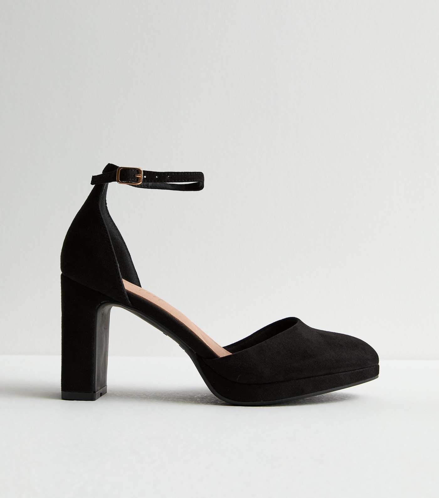 Black Suedette Platform Block Heel Court Shoes Image 3