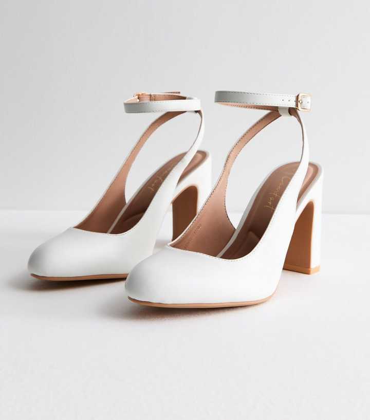 Wide Fit White 2 Part Block Heel Court Shoes