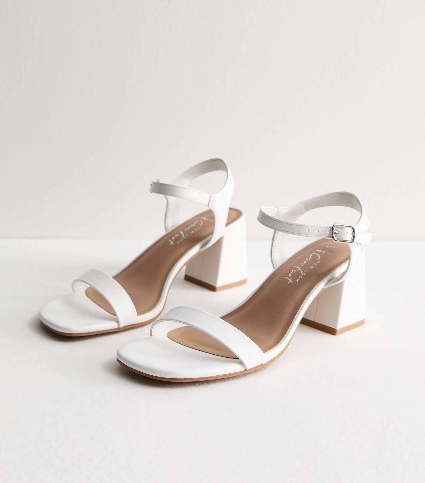 Wide Fit White Low Block Heel Sandals Image 3